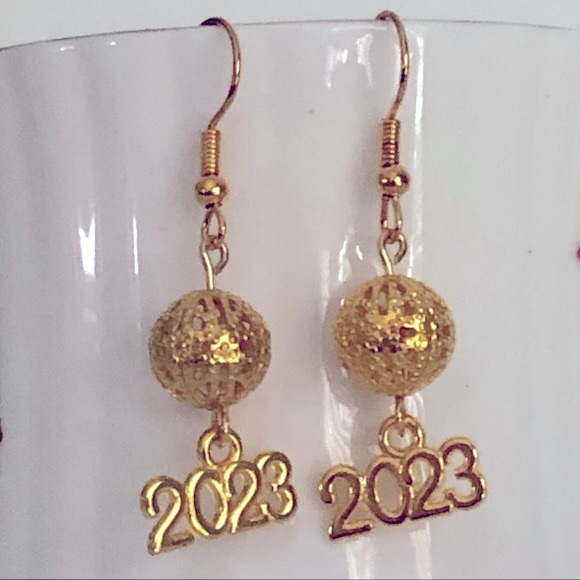 New 2023 or 2024 Prom Graduation New Year’s Eve, Grad Handmade Dangling Earrings - Picture 2 of 4